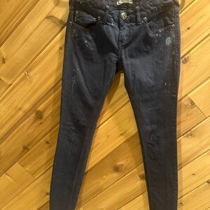 Free People Blue Skinny Jeans with Distressed Details